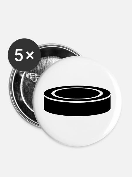 Eishockey-Puck - Buttons mittel 32 mm (5er Pack) - Weiß