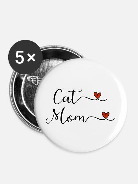 Katzenmama - Buttons mittel 32 mm (5er Pack) - Weiß