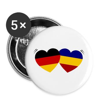 Flaggenherzen Duo Rumänien Deutschland - Buttons mittel 32 mm (5er Pack) - Weiß - Vorne