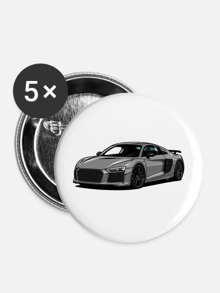 Grauer Supersport Roadster - Buttons mittel 32 mm (5er Pack) - Weiß