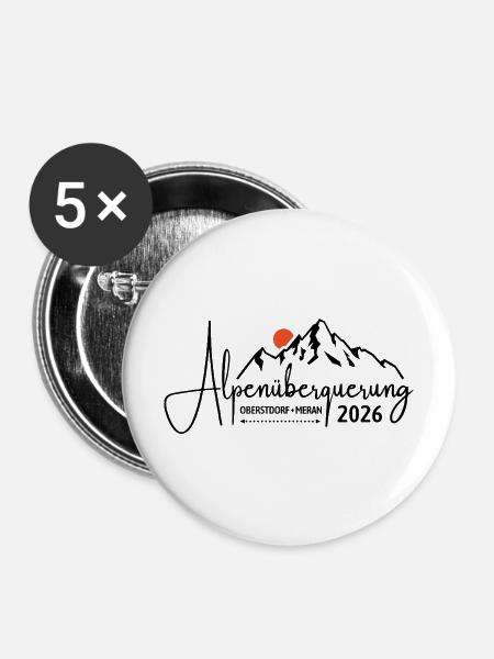 Alpenüberquerung 2026, Oberstdorf Meran, Wandern - Buttons mittel 32 mm (5er Pack) - Weiß