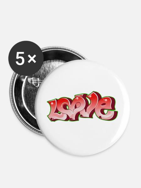 Love Graffiti Pink Neon - Buttons mittel 32 mm (5er Pack) - Weiß