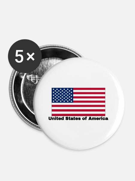 USA Fahne - Buttons mittel 32 mm (5er Pack) - Weiß