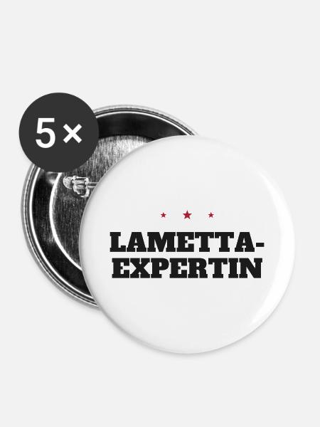 Lametta-Expertin – Weihnachtsspruch - Buttons mittel 32 mm (5er Pack) - Weiß