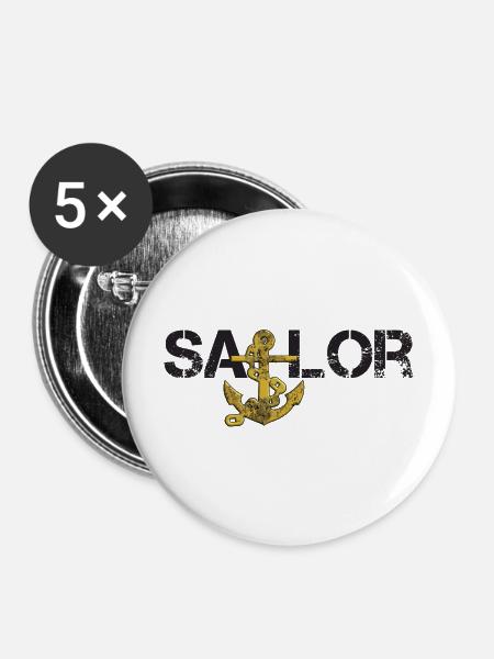 Sailor Anker schwarz - Buttons mittel 32 mm (5er Pack) - Weiß