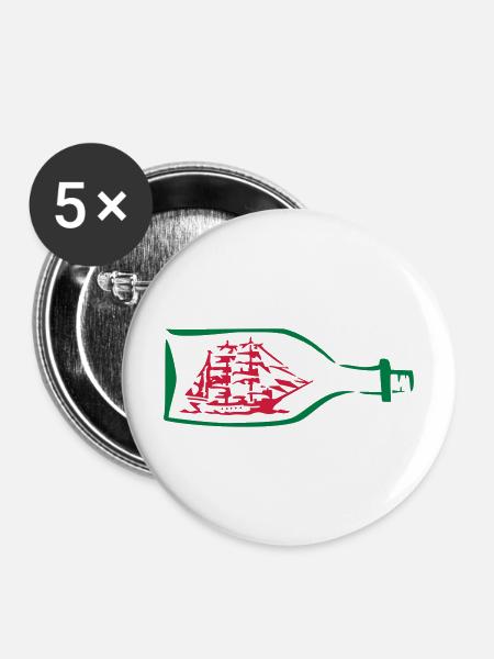 Schiff Flaschenschiff Geschenk - Buttons mittel 32 mm (5er Pack) - Weiß