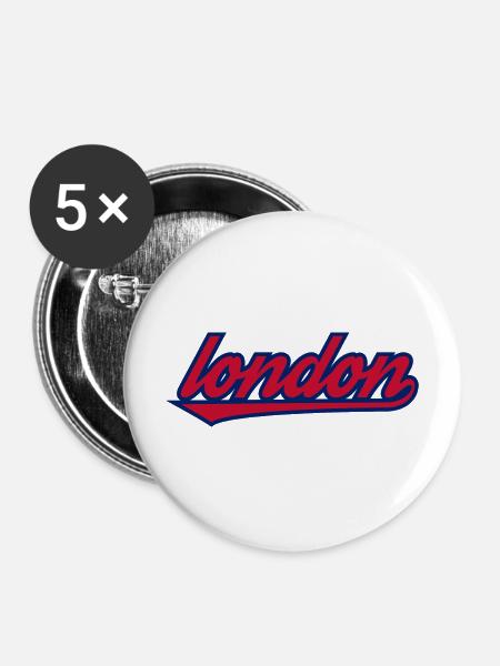 London Script Retro Unterstrich - Buttons mittel 32 mm (5er Pack) - Weiß