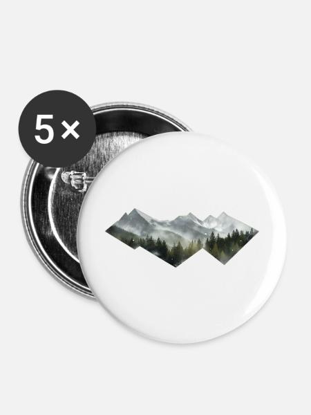 Berge Minimalismus - Buttons mittel 32 mm (5er Pack) - Weiß