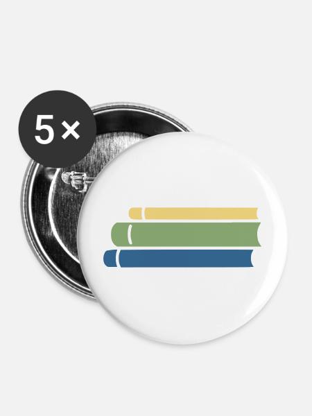 Bücherstapel Bunt Flat Design - Buttons mittel 32 mm (5er Pack) - Weiß