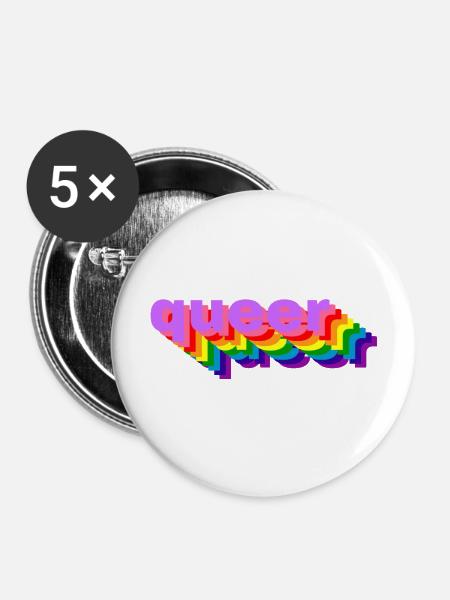 3D-queer - Buttons mittel 32 mm (5er Pack) - Weiß