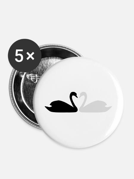 Schwäne - Buttons mittel 32 mm (5er Pack) - Weiß