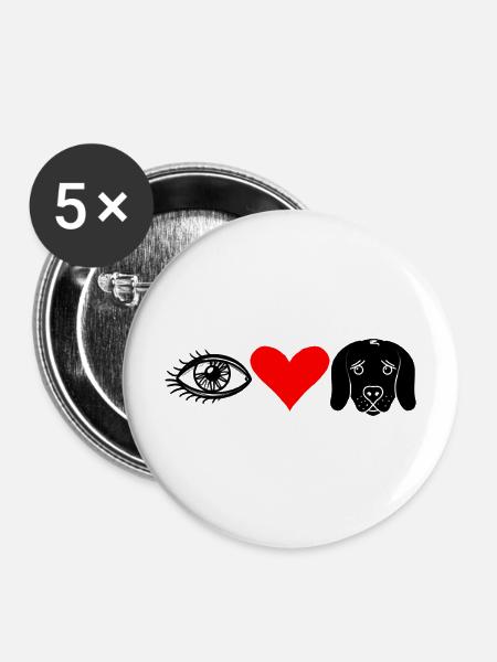 I (Eye) Love Dogs - Buttons mittel 32 mm (5er Pack) - Weiß