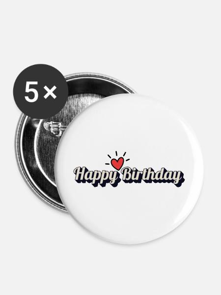 Happy Birthday - Buttons mittel 32 mm (5er Pack) - Weiß