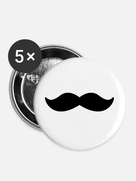 Schnurrbart - Buttons mittel 32 mm (5er Pack) - Weiß