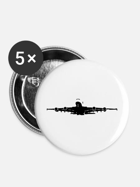 Passagierflugzeug - Buttons mittel 32 mm (5er Pack) - Weiß
