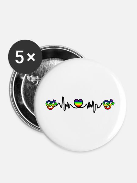 Homo Herzschlag Cardio - Buttons mittel 32 mm (5er Pack) - Weiß