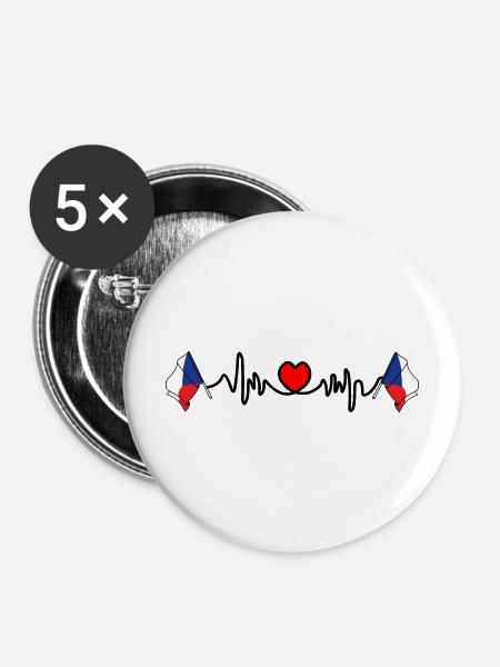 Herzfrequenz-Cardio für Tschechien - Buttons mittel 32 mm (5er Pack) - Weiß