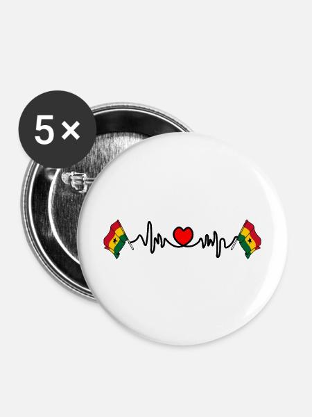 Herzfrequenz-Cardio für Ghana - Buttons mittel 32 mm (5er Pack) - Weiß
