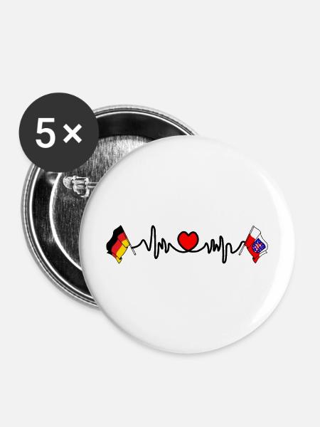 Cardio-Herz Flagge Deutschland, Thüringen - Buttons mittel 32 mm (5er Pack) - Weiß