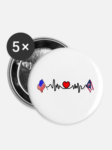 Cardio-Herz mit USA-Flagge und Ohio-Flagge - Buttons mittel 32 mm (5er Pack) - Weiß