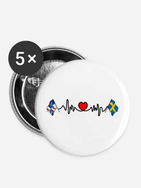 Herzfrequenz-Hotline Norrbotten & Schweden - Buttons mittel 32 mm (5er Pack) - Weiß