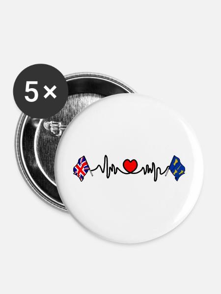 Cheshire &amp; UK Heartbeat - Buttons mittel 32 mm (5er Pack) - Weiß