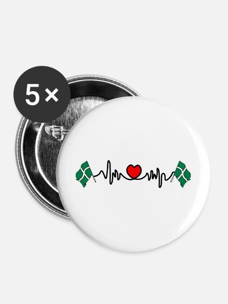 Devon-Flagge mit Herzschlag - Buttons mittel 32 mm (5er Pack) - Weiß