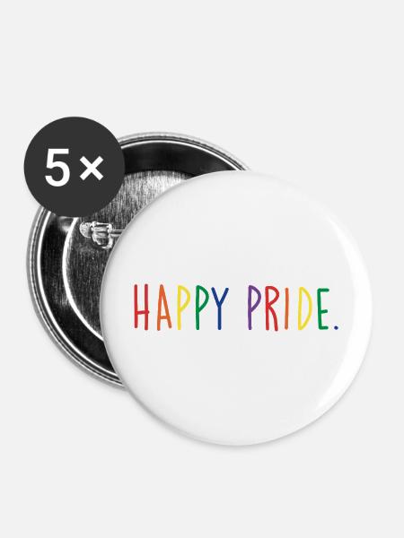 HAPPY PRIDE rainbow - Buttons mittel 32 mm (5er Pack) - Weiß