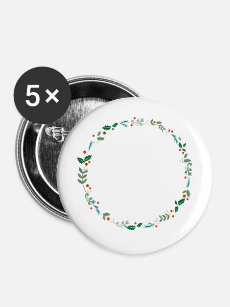 Immergrüner Kranz - Buttons mittel 32 mm (5er Pack) - Weiß