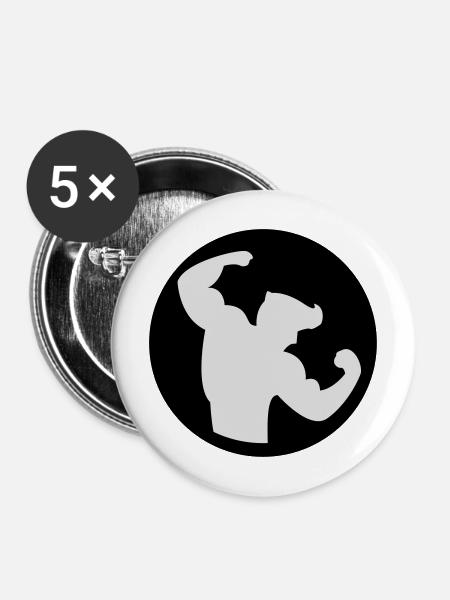 Bodybuilding Muskelprotz 2farbig - Buttons mittel 32 mm (5er Pack) - Weiß