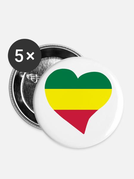 Rasta Herz - Buttons mittel 32 mm (5er Pack) - Weiß