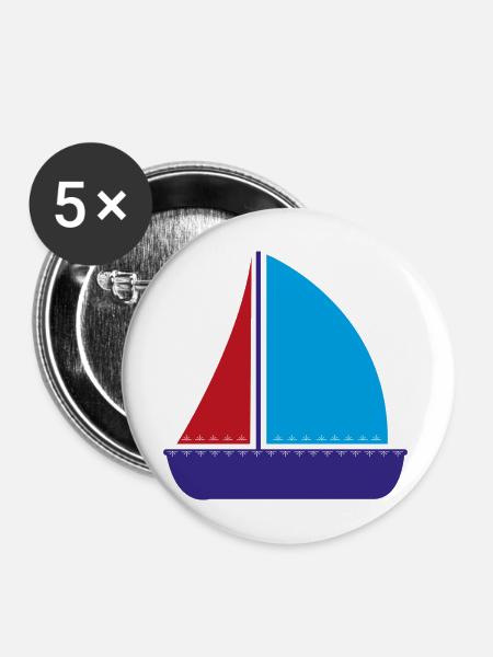 Segelboot - Buttons mittel 32 mm (5er Pack) - Weiß