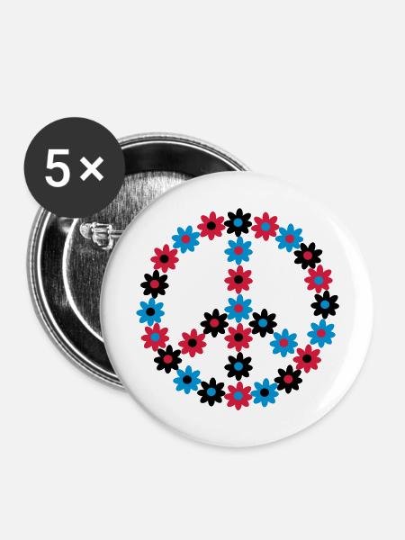 Blumen Friedenszeichen - Buttons mittel 32 mm (5er Pack) - Weiß