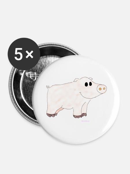 Schwein / Pig - Buttons mittel 32 mm (5er Pack) - Weiß