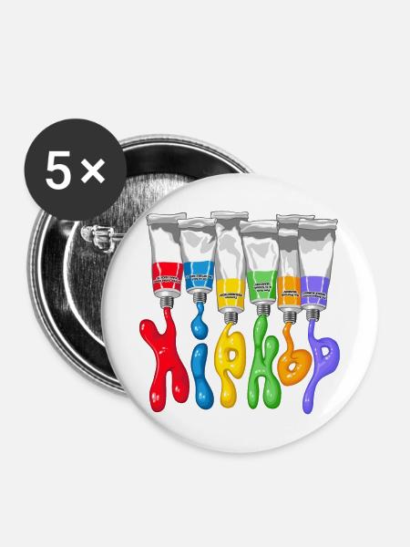 Hip Hop Rohre - Buttons mittel 32 mm (5er Pack) - Weiß