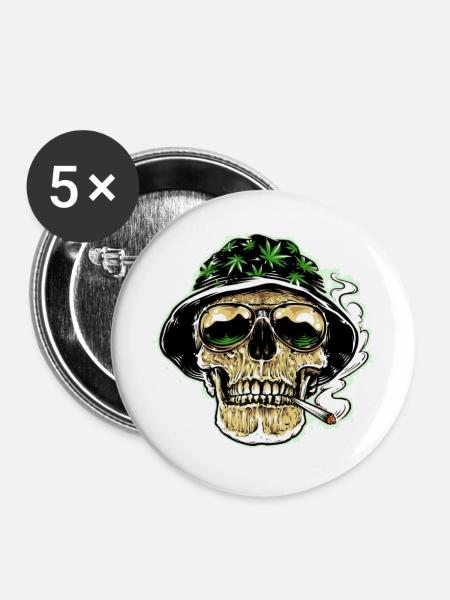 Kiff Skull - Buttons mittel 32 mm (5er Pack) - Weiß