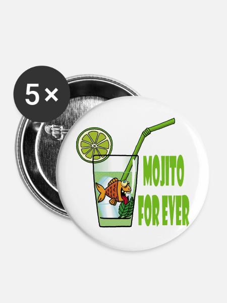 Mojito und Goldfisch - Buttons mittel 32 mm (5er Pack) - Weiß