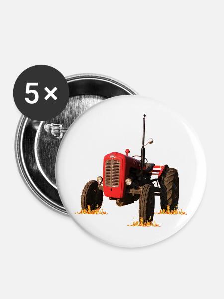 Roter Traktor im Feld - Buttons mittel 32 mm (5er Pack) - Weiß