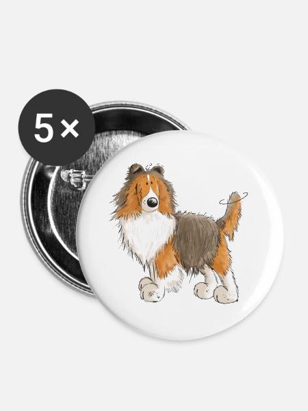 Fröhlicher Sheltie - Shetland Sheepdog - Geschenk - Buttons mittel 32 mm (5er Pack) - Weiß