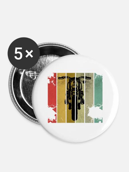 Motorrad Biker Retro - Buttons mittel 32 mm (5er Pack) - Weiß
