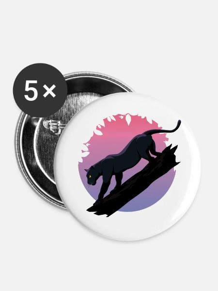 Schwarzer Tier-Panther aus dem Dschungel - Buttons mittel 32 mm (5er Pack) - Weiß