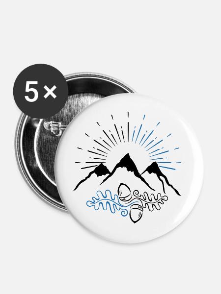 Berge Wandern Bergsteiger Eichenblätter - Buttons mittel 32 mm (5er Pack) - Weiß