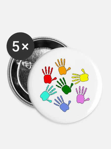 Hände Malen Kids - Buttons mittel 32 mm (5er Pack) - Weiß
