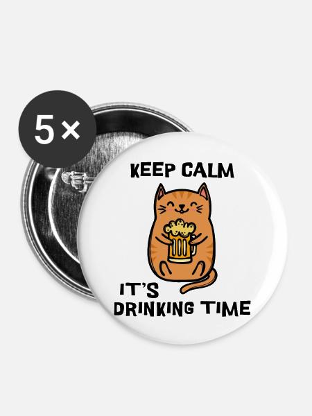 Fest Bier Statement Trinken Katze - Buttons mittel 32 mm (5er Pack) - Weiß