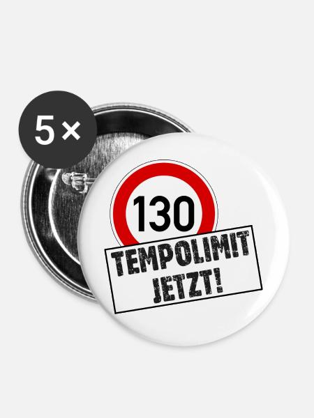 Tempolimit 130 Jetzt - Buttons mittel 32 mm (5er Pack) - Weiß