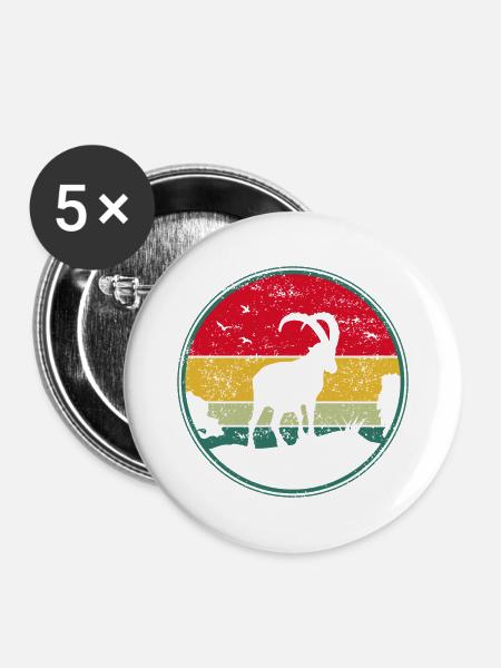 Steinbock, Wandern, Berge - Buttons mittel 32 mm (5er Pack) - Weiß
