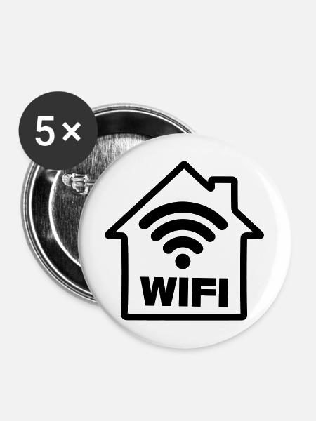 Haus mit Wifi - Buttons mittel 32 mm (5er Pack) - Weiß