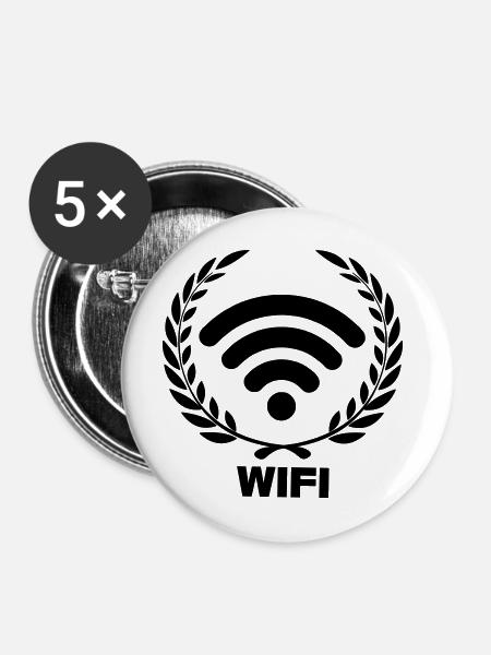 Wifi im Lorbeerkranz - Buttons mittel 32 mm (5er Pack) - Weiß