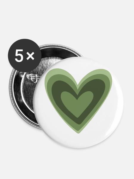 Green Heart - Buttons mittel 32 mm (5er Pack) - Weiß