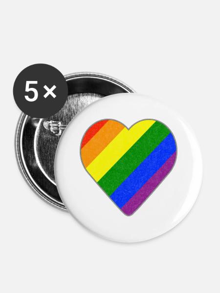Regenbogen Herz - Buttons mittel 32 mm (5er Pack) - Weiß